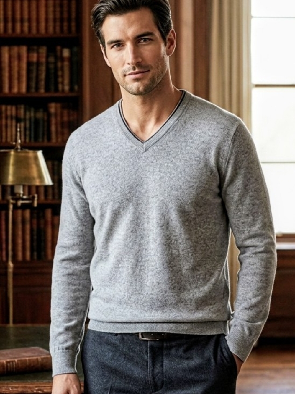 Banana Republic Men's Gray V-Neck Luxury Blend Sweater